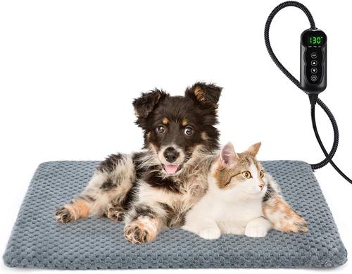 INVENHO Heated Dog Bed, Waterproof Adjustable Temperature Pet Heating Pad with Timer, Medium 28 by 20 Inches