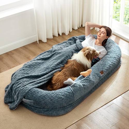 ChiXnuggle Orthopedic Human Dog Bed,with Faux Fur Washable Cover,Blanket