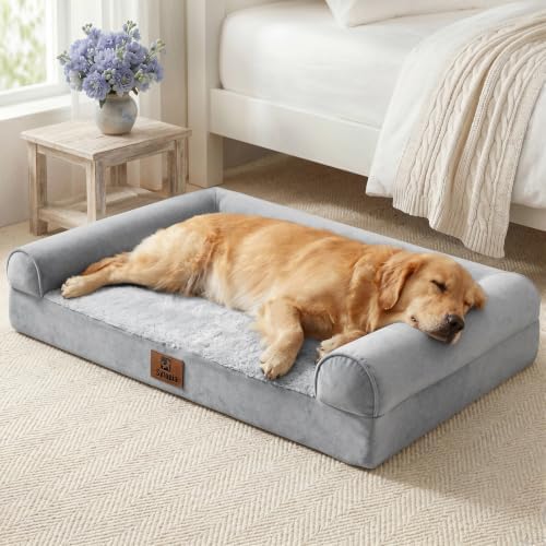 Sytopia Indestructible Dog Beds for Large Dogs Orthopedic, 42 Inch Chew Proof Pet Beds Extra Large, Washable Removable Cover and Anti-Slip Bottom - X-Large, Grey