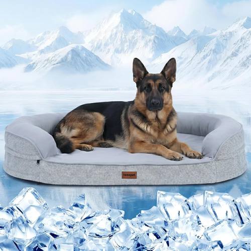 iweepet Cooling Jumbo Dog Beds for Extra Large Dogs, Summer Orthopedic Dog Sofa Bed with Supportive 28D Egg-Crate Foam, Removable Washable Cover, Waterproof Lining, 48’’,Grey